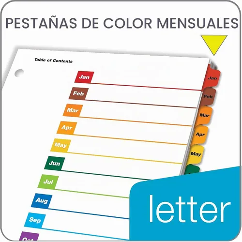 Vista 2 de Cardinal OneStep - Separadores de carpeta, 12 pestañas mensuales, tabla de contenido personalizable, pestañas multicolor reversibles, 1 juego