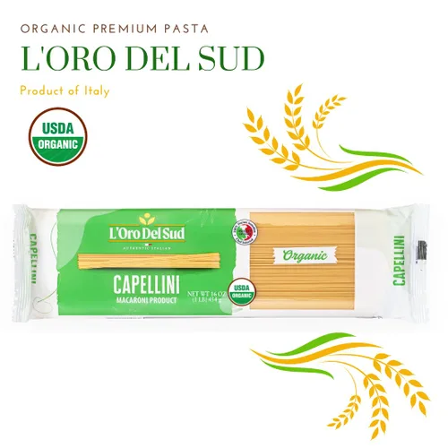 Vista 3 de L'Oro Del Sud Pasta Capellini orgánica, 100% trigo duro, (16 oz x 4 unidades) Pasta italiana hecha con trigo duro de alta calidad, orgánico USDA