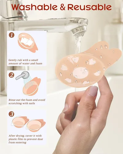 Vista 7 de 2 Pairs Sticky Bra Backless Strapless Bras for Women, Reusable Adhesive Invisible Bra Stick on Bra Push up for Large Breasts