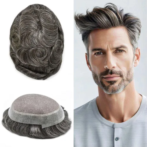 Vista 18 de Toupee For Men Hair Piece Fine Mono Hair System For Men Human Hair Mens Toupee Hair Piece For Men Hair Replacement Protesis Capilar 8x10 Medium