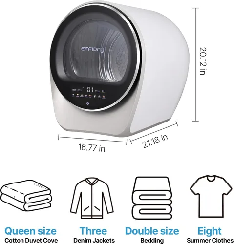 Vista 10 de S3 Secadora de ropa compacta de 1.0 pies cúbicos de capacidad, 110 V, 1050 W, secadora portátil con tambor de acero inoxidable, 8 modos de secado