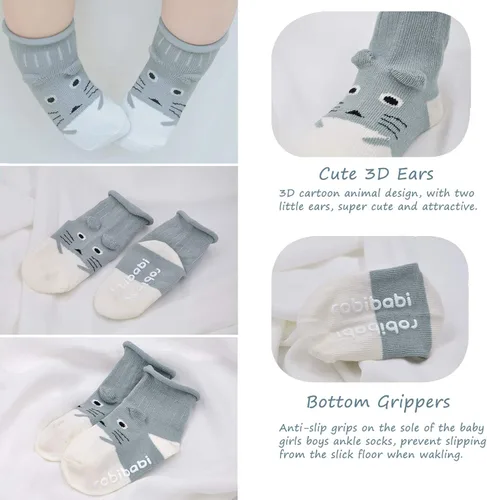 Vista 4 de Calcetines de bebé con agarre antideslizantes para niñas y niños pequeños calcetines de algodón para tobillo