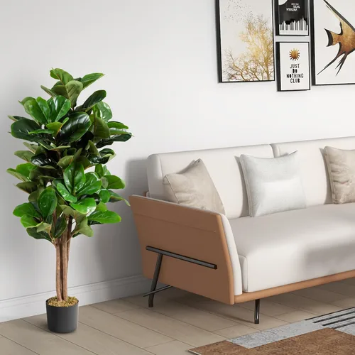 Vista 2 de Happygrill Árbol de vegetación artificial de 4 pies, plantas de higuera de hoja de violín falsa para interiores en maceta, árbol de ficus lyrata