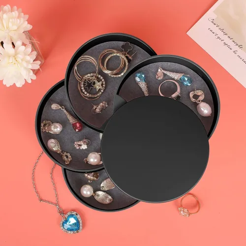Vista 3 de Unaone Organizador de joyas, caja de almacenamiento de joyería giratoria de 4 capas para mujeres y niñas, pequeña caja de joyería de acrílico