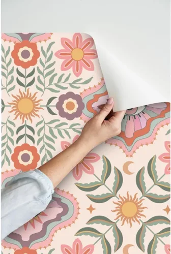 Vista 3 de Despegar y pegar muestra de papel tapiz – Boho Floral Retro Eyes Adolescente Femenino Adolescente Femenino Flores Bohemio Femenino Niños Sol