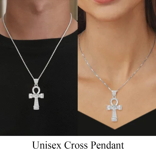 Vista 6 de Auriga Fine Jewelry Colgante de cruz Ankh de plata esterlina 925 con circonita cúbica rodiada para mujer (L-2.131 in, W-1.039 in), Metal, Circonita