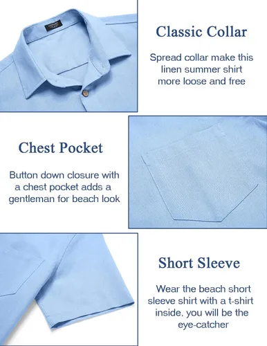 Vista 5 de COOFANDY Conjunto de 2 piezas de lino para hombre, conjunto de camisa y pantalón con botones para la playa