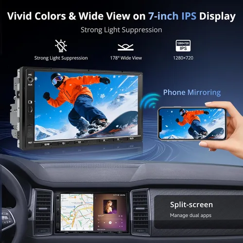 Vista 6 de A5L 7" 2+32GB Android Auto Estéreo de Coche Doble DIN, Cámara de Respaldo LRV y Cámara Dash 1080P DVR, CarPlay/Android Auto Inalámbrico