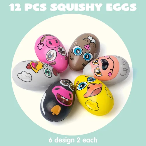 Vista 2 de JOYIN 12 piezas de huevos de Pascua Squishy juguete para la caza de huevos de Pascua con temática de animales con personajes, alivio del estrés