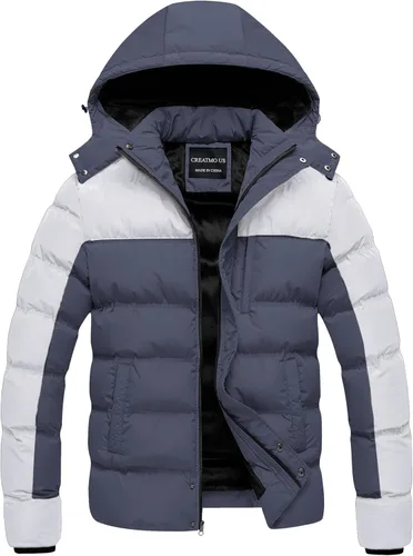 Vista 15 de CREATMO US Chaqueta acolchada para hombre, impermeable, para invierno, abrigo de esquí grueso y cálido