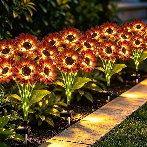 Vista 12 de MRHEPHAESTUS Luces solares de jardín, flores de delfinio 2 unidades 40 LEDs, luces impermeables para exteriores, dos modos de iluminación