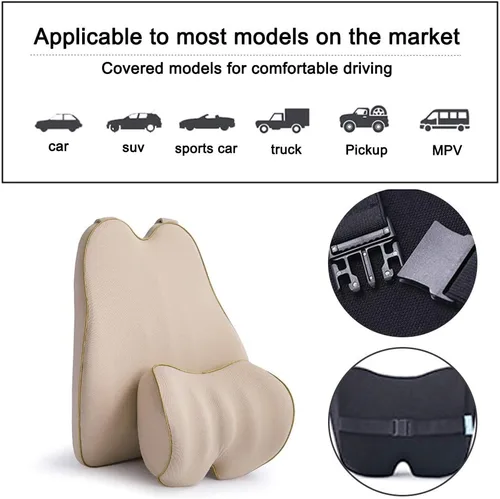 Vista 4 de Cojín de apoyo lumbar de coche y reposacabezas para el cuello, cojín de espuma viscoelástica, ajuste universal, asiento de automóvil principal