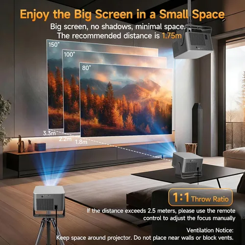 Vista 5 de Alwtniet Proyector HY350GT con Google TV, WiFi 6, Bluetooth 5.4, TV Stick 4K Support Portable Mini Projector, Auto Focus & Obstacle Avoidance, 650