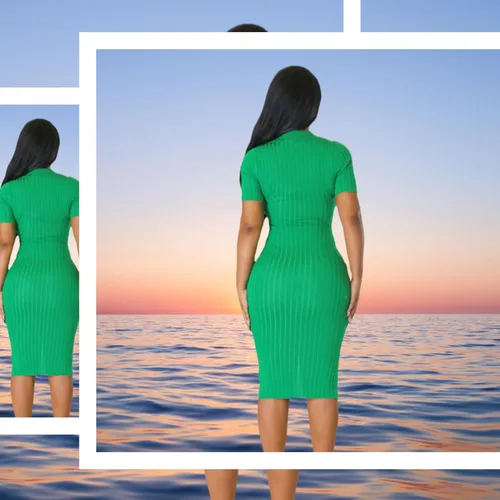 Vista 6 de Vestido de manga corta de punto con cuello en V para mujer, sexy, elegante, cómodo