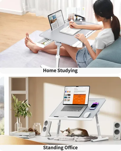 Vista 13 de Bandeja para portátil, SAIJI 23.6*17.7 in Regazo de mesa para cama, multiuso Premium Lapdesk, ángulo de altura ajustable, con soporte para libros
