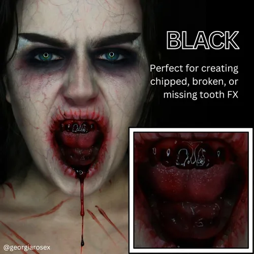 Vista 3 de Mehron Tooth FX pintura para dientes con cepillo, NEGRA para efectos especiales Halloween Películas - 25 onzas