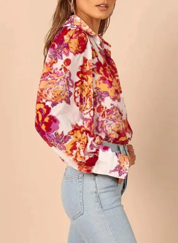 Vista 3 de EVALESS Blusas con botones para mujer, blusas de manga larga con estampado de moda 2023