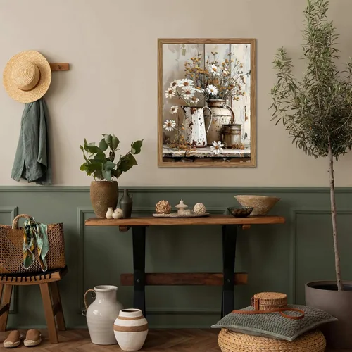 Vista 2 de Arte de pared campestre, cuadros decorativos de pared estilo granja, impresiones en lienzo de margaritas rústicas, pinturas de arte de regadera