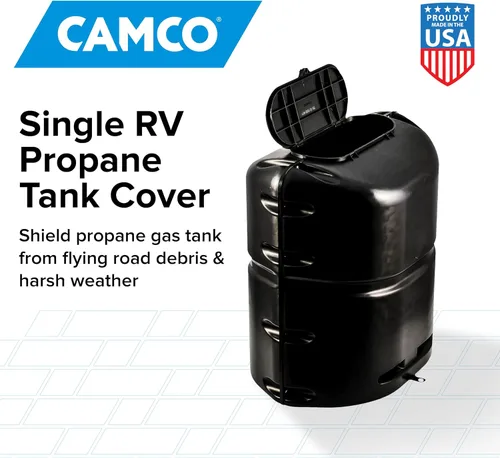 Vista 11 de Camco Cubierta de tanque de propano individual para cámper/RV - Cuenta con un panel superior extraíble y un diseño de polímero de servicio pesado