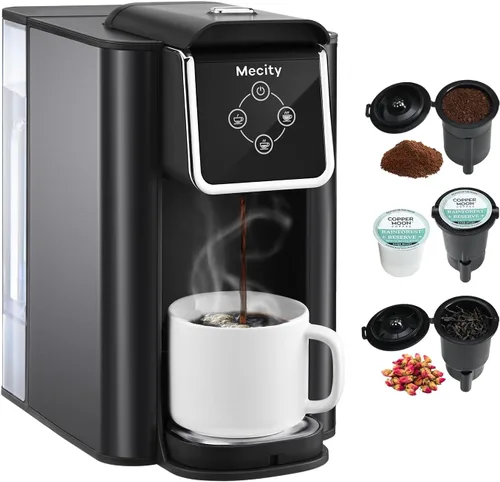 Vista 10 de Mecity Cafetera Rosa 3 en 1 Máquina de Café de Una Sola Porción, Para Cápsulas de Café de Fondo Plano, Café Molido, Taza de 6 a 10 Onzas, Depósito