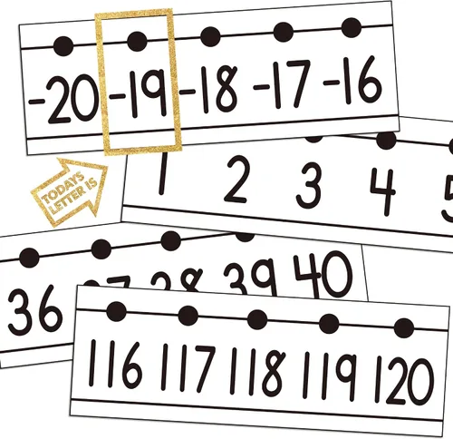 Vista 9 de YIXAXKAO 29 piezas de líneas numéricas para pared de aula, 20 a 120 líneas numéricas, borde de tablón de anuncios, color blanco y negro, decoración