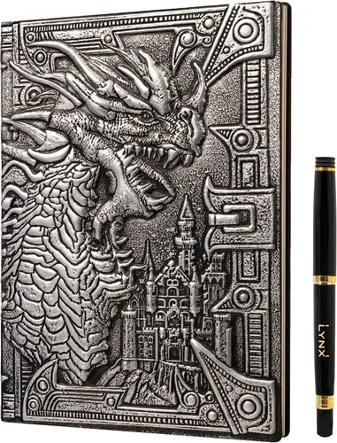 Vista 8 de Cuaderno / Diario DND, Libro Único de 200 Páginas con Cubierta de Falso Cuero con Dragón de Bronce en 3D con Lápiz - Ideal para Dungeons & Dragons