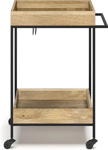 Vista 6 de SIMPLIHOME Simons - Carrito de barra de madera maciza de mango de 24 pulgadas de ancho, color natural, para sala de estar, comedor y cocina