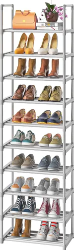Vista 10 de OYREL Zapatero de metal resistente, organizador de zapatos estrecho, estante de zapatos de 5 niveles para armarios, espacio pequeño