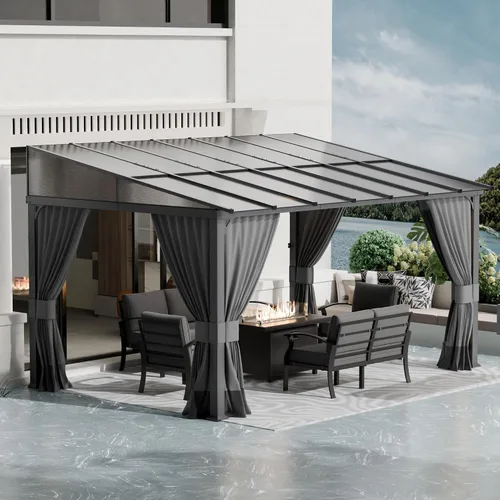 Vista 9 de Gazebo de barbacoa de techo rígido de 8' x 5' para parrilla al aire libre, marco de aluminio resistente y techo de acero galvanizado, ideal para Gris