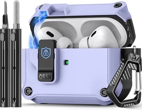 Vista 30 de Pohgelan Compatible con AirPods Pro 2ª/1ª generación, estuche con cierre magnético automático y kit de limpieza, compatible con funda Magsafe - Negro