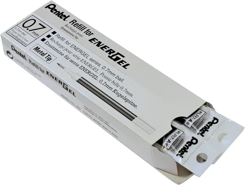 Vista 2 de Pentel - Tinta de recarga para bolígrafo de gel líquido EnerGel, (0.7mm), punta de metal, tinta negra, caja de 12 (LR7-A)