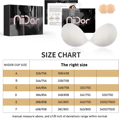 Vista 6 de Niidor - Brasier adhesivo sin tirantes, sin espalda, incluye protectores para pezones