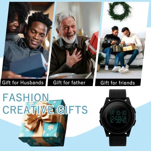 Vista 8 de Reloj deportivo digital ultrafino para hombre, resistente al agua, LED, luminoso, relojes de pulsera para hombres y mujeres