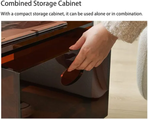 Vista 4 de Mesita de noche moderna con capa de almacenamiento, mesa de noche acrílica en forma de U, simple para dormitorio, mesa de centro pequeña, estante