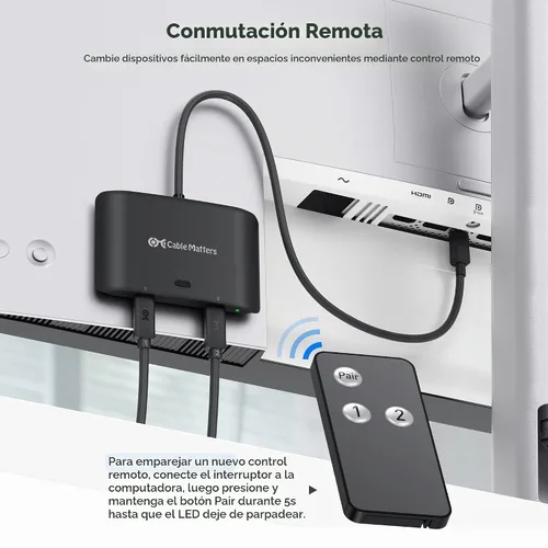 Vista 6 de Cable Matters Conmutador KVM USB C de 20 Gbps para 2 computadoras, 140 W PD