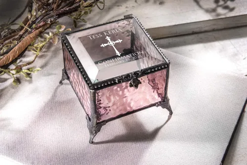 Vista 5 de Regalo de confirmación para niña, caja de recuerdo personalizada con vidrieras grabadas J Devlin Bxo 903 EB221 (rosa)
