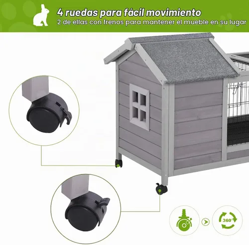Vista 4 de Jaula de conejo para interiores con 4 ruedas, conejera de conejo, rejilla de alambre extraíble