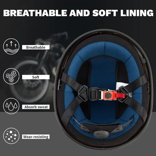 Vista 6 de ILM - Casco de motocicleta con protector solar, correa de liberación rápida, media cara, apto para crucero, scooter, DOT aprobado 883V
