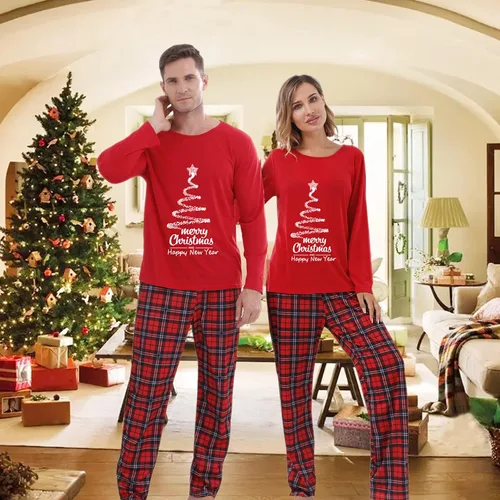 Vista 2 de KKOENVE Conjunto de pijama de Navidad para parejas, conjunto de pijama de Navidad a juego, Rojo