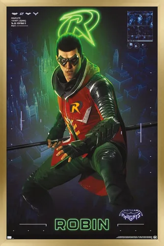 Vista 17 de Trends International DC Comics Gotham Knights - Póster de pared de Robin, 14.725 x 22.375 pulgadas, versión enmarcada de madera de granero