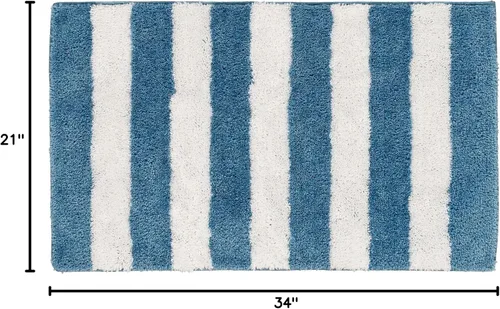 Vista 3 de Garland Rug Beach Stripe Basin - Alfombra de baño lavable a rayas azules, antideslizante, de secado rápido, suave y absorbente, lavable a máquina