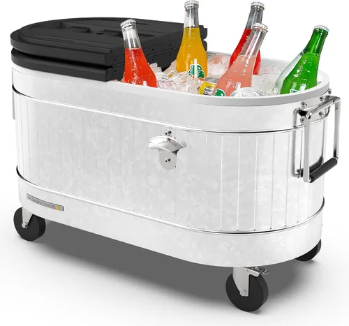 Vista 15 de Permasteel Enfriador de patio rodante: gran hielera para exteriores con ruedas, enfriador de bebidas para patio trasero, barbacoa, portón trasero