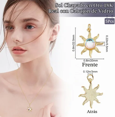 Vista 2 de Beebeecraft 1 caja de 5 dijes de sol chapados en oro de 18 quilates con cristal de ojo de gato celestial para hacer joyas, pulseras, collares