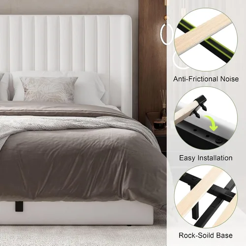 Vista 16 de Feonase Marco de Cama de Almacenamiento Elevable de Tamaño Completo, Marco de Cama Plataforma Tapizado en Terciopelo con Cabecera Wingback
