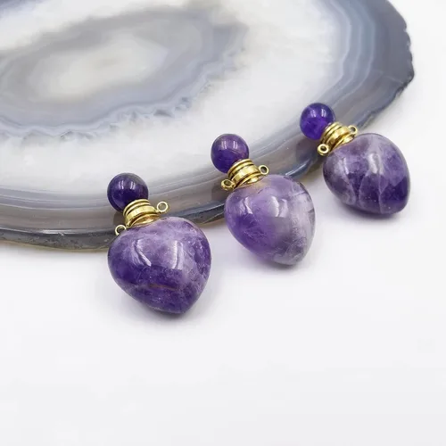 Vista 5 de Perfume Bottle Necklace Heart Shape, Amethyst Necklace Healing Crystal for Women, Essential Oil Diffuser Bottle Necklace Jewelry for Liquid