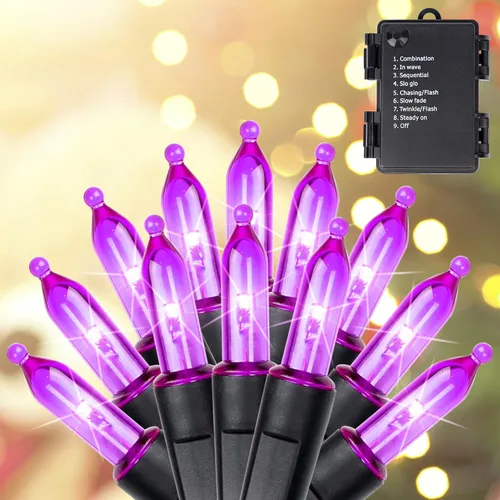 Vista 16 de Blissun Luces de Navidad, juego de 50 luces de alambre verde, mini cadena de luces de Navidad a pilas con 8 modos, luces de hadas de 16 pies