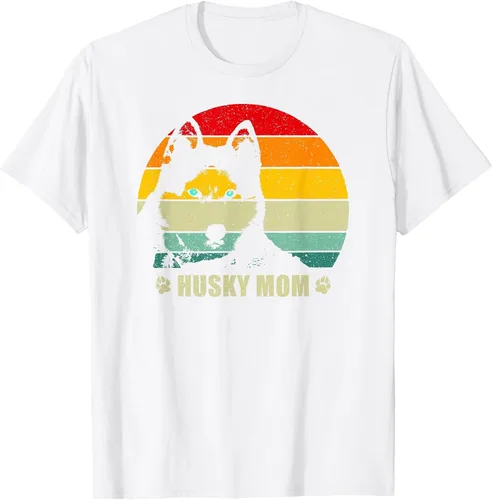 Vista 24 de Husky Mom Retro Dog Lover Mother Siberian Huskies Tee Women T-Shirt Asphalt Grey