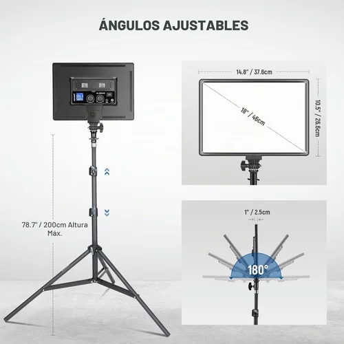 Vista 7 de Neewer Kit de iluminación LED de 18 pulgadas con panel de luz de video con control remoto, paquete de 2 unidades de 45 W regulable bicolor + soporte