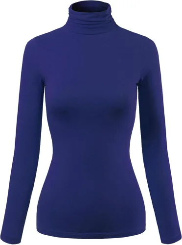 Vista 20 de MixMatchy Camiseta básica de manga larga con cuello alto y corte ajustado para mujer Negro