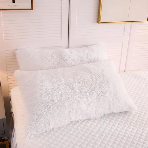 Vista 31 de LIFEREVO Paquete de 2 fundas de almohada de piel sintética, serie de lujo decorativa para el hogar de felpa peluda, funda de almohada peluda súper
